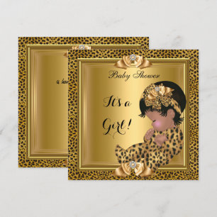 Cute Baby Shower Baby Girl Leopard Gold Invitation