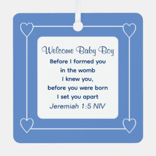 Cute Baby Shower Bible Verse Blue Party Favour Metal Tree Decoration