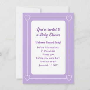 Cute Baby Shower Bible Verse Light Purple Simple Invitation