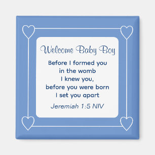 Cute Baby Shower Bible Verse Striped Blue Party Magnet
