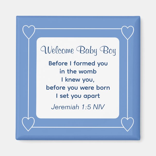 Cute Baby Shower Bible Verse Striped Blue Party Magnet (Front)