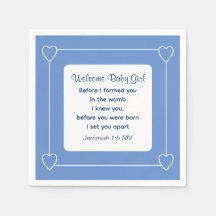 Cute Baby Shower Bible Verse Striped Blue Party