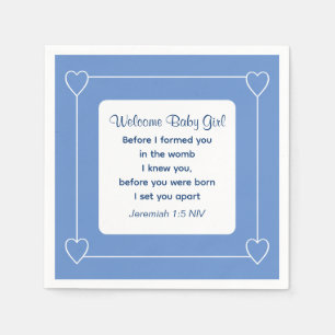 Cute Baby Shower Bible Verse Striped Blue Party Napkin
