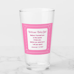 Cute Baby Shower Bible Verse Striped Pink Party Glass