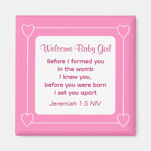 Cute Baby Shower Bible Verse Striped Pink Party Magnet