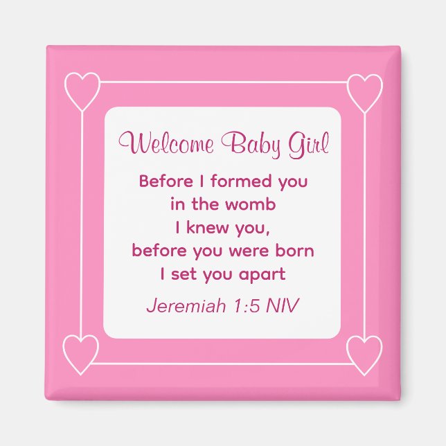 Cute Baby Shower Bible Verse Striped Pink Party Magnet (Front)