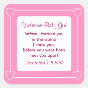 Cute Baby Shower Bible Verse Striped Pink Party Square Sticker