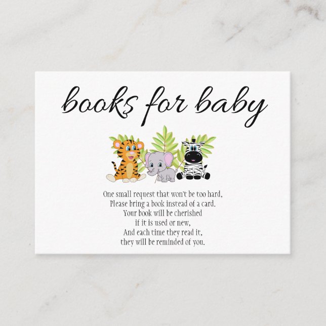 Cute Baby Shower Books for Baby Jungle Safari Enclosure Card (Front)