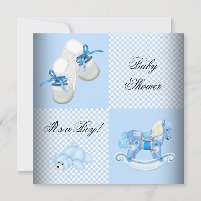 Cute Baby Shower Boy Baby Blue Booties shoes Invitation (Front)