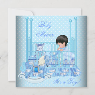 Cute Baby Shower Boy Baby Blue Crib Invitation
