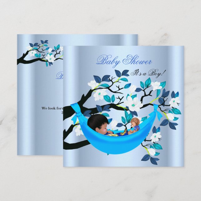 Cute Baby Shower Boy Baby Blue Hammock Invitation (Front/Back)