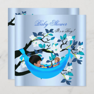 Cute Baby Shower Boy Baby Blue Hammock Invitation