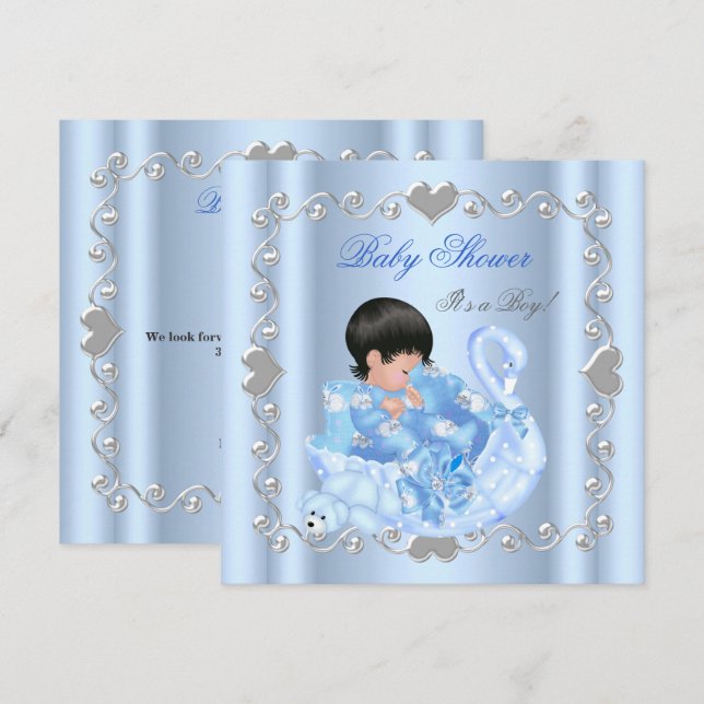 Cute Baby Shower Boy Baby Blue Swan Invitation (Front/Back)