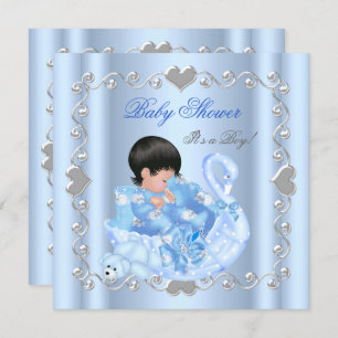 Cute Baby Shower Boy Baby Blue Swan Invitation