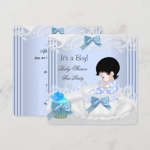 Cute Baby Shower Boy Blue Baby Teacup Invitation