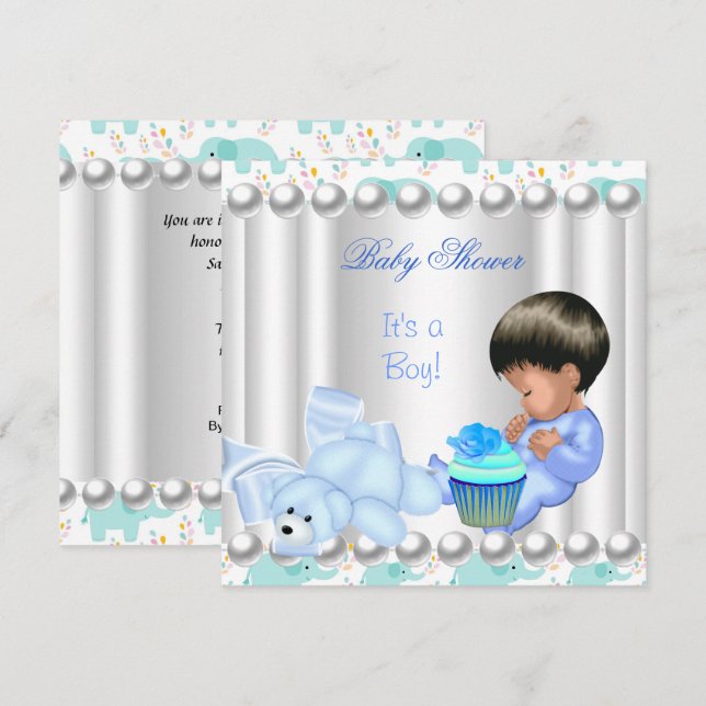Cute Baby Shower Boy Blue cupcake Invitation (Front/Back)