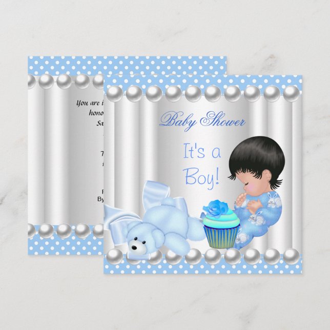 Cute Baby Shower Boy Blue cupcake Spots Invitation (Front/Back)