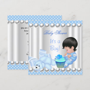 Cute Baby Shower Boy Blue cupcake Spots Invitation