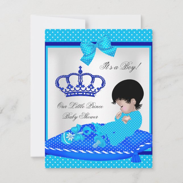 Cute Baby Shower Boy Blue Little Prince Crown Invitation (Front)