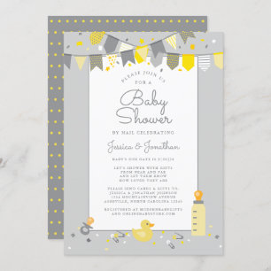 Cute Baby Shower By Mail Grey Yellow Modern Invitation