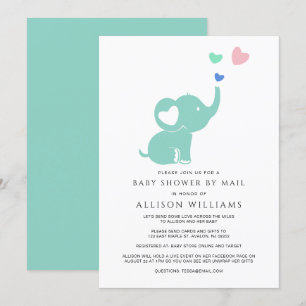 Cute Baby Shower By Mail Mint Green Elephant Heart Invitation