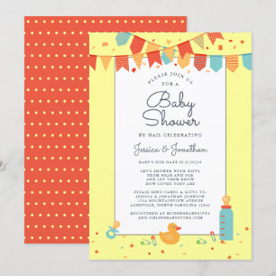 Cute Baby Shower By Mail Yellow Banners Confetti Invitation