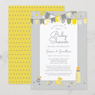 Cute Baby Shower By Mail Yellow Grey Modern Invitation