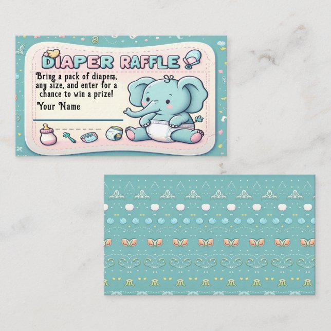 Cute Baby Shower Elephant Diaper Raffle Ticket (Front/Back)