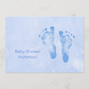 Cute Baby Shower For Boy Blue Baby Feet Invitation
