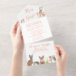 Cute Baby Shower Fox Hare It's a Girl Floral All In One Invitation