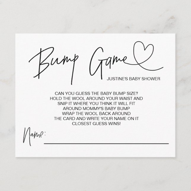 Cute Baby Shower Game Baby Bump Guess Cards Heart (Front)