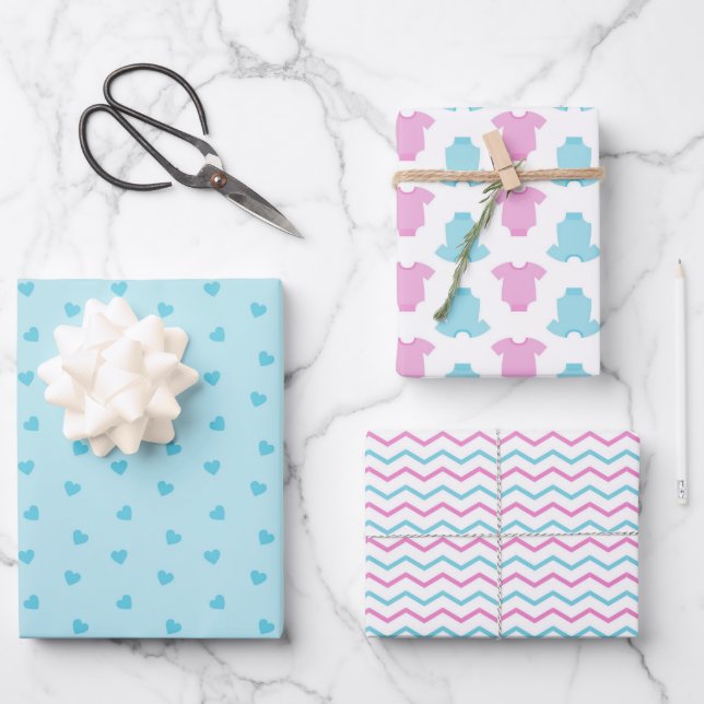 Cute Baby Shower/Gender Reveal Wrapping Paper Sheet (Front)