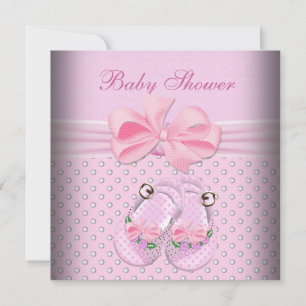 Cute Baby Shower Girl Baby Pink Booties Shoes Invitation
