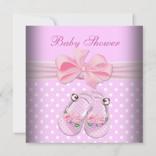 Cute Baby Shower Girl Baby Pink Booties Shoes Invitation