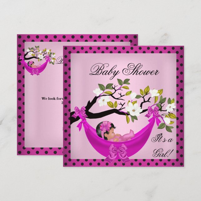 Cute Baby Shower Girl Baby Pink Hammock Invitation (Front/Back)
