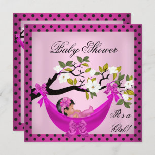 Cute Baby Shower Girl Baby Pink Hammock Invitation