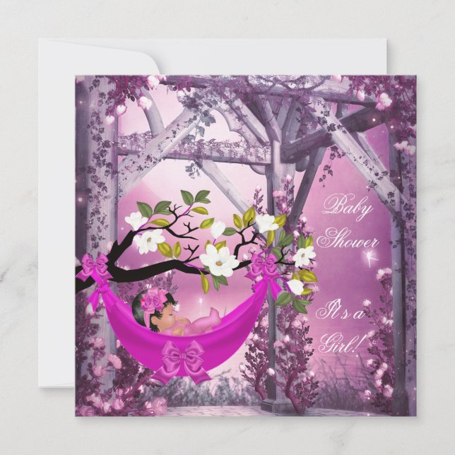 Cute Baby Shower Girl Baby Pink Hammock Magical Invitation (Front)