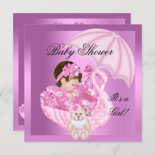 Cute Baby Shower Girl Baby Pink White Swan Invitation