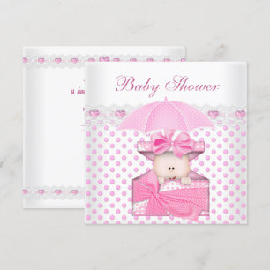 Cute Baby Shower Girl Baby White Pink Polka Dot Invitation