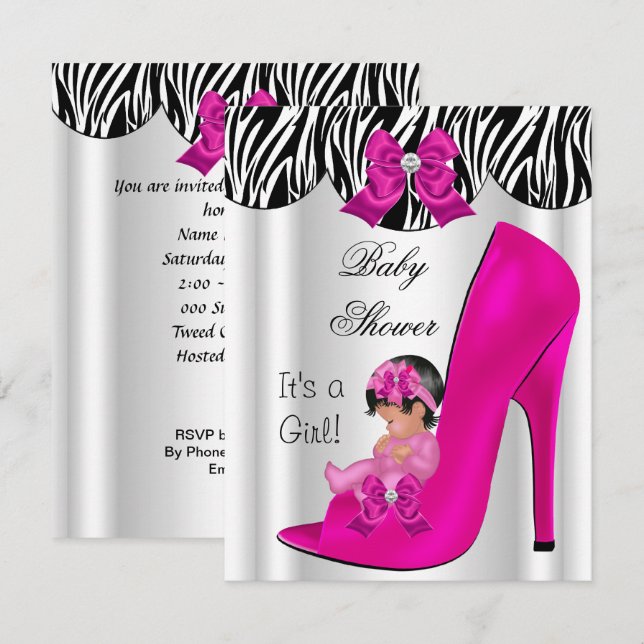 Cute Baby Shower Girl Hot Pink Baby Shoe Invitation (Front/Back)