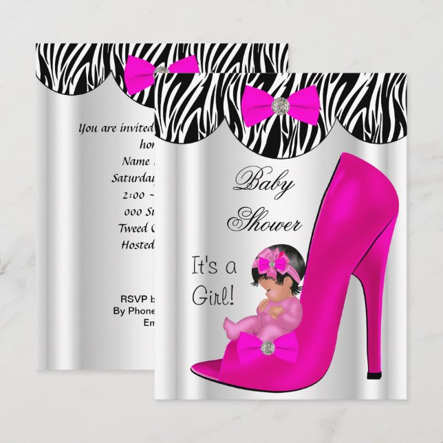 Cute Baby Shower Girl Hot Pink Baby Shoe Invitation (Front/Back)
