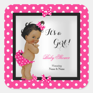 Cute Baby Shower Girl Hot Pink Black Ethnic Square Sticker
