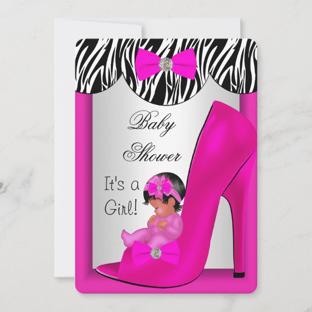 Cute Baby Shower Girl Hot Pink Ethnic Baby Shoe 2E Invitation (Front)