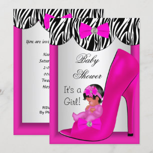 Cute Baby Shower Girl Hot Pink Ethnic Baby Shoe 2E Invitation