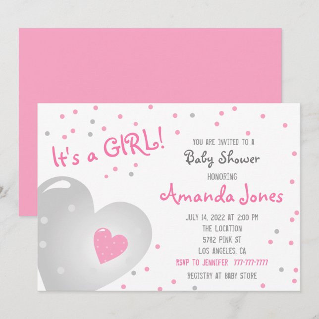 Cute Baby Shower Girl☆*:💗 Invitation (Front/Back)