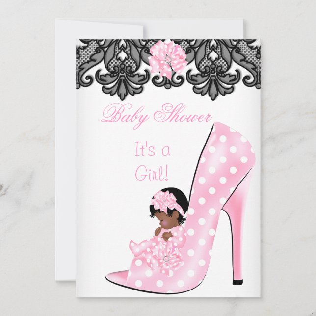 Cute Baby Shower Girl Pink Baby Shoe Lace AM Invitation (Front)