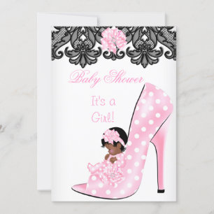 Cute Baby Shower Girl Pink Baby Shoe Lace AM Invitation