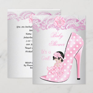 Cute Baby Shower Girl Pink Baby Shoe Lace Invitation