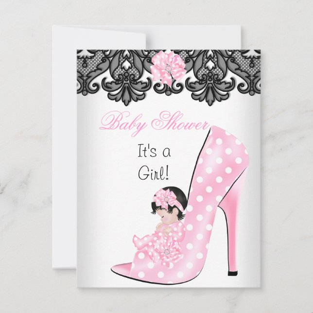 Cute Baby Shower Girl Pink Baby Shoe Lace Invitation (Front)