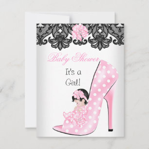 Cute Baby Shower Girl Pink Baby Shoe Lace Invitation